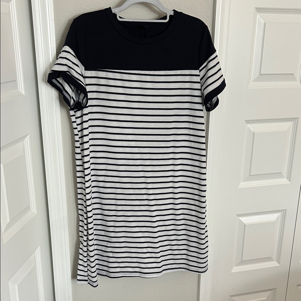 Elegant Striped Blue and White Mini Dress